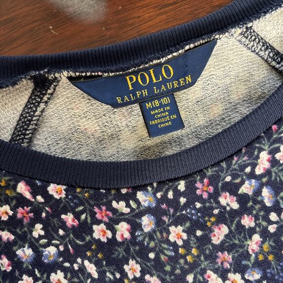 Polo Ralph Lauren Dress Girls Size M 8-10 Blue Cottage Floral Long Sleeve Cotton - Picture 3 of 8
